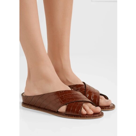 Gabriela Hearst Teal Croc-Embossed Sandals - Picture 8 of 8